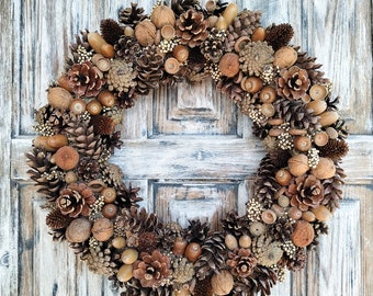 Pinecone & Acorn Wreath: Natural Rustic Farmhouse Decor