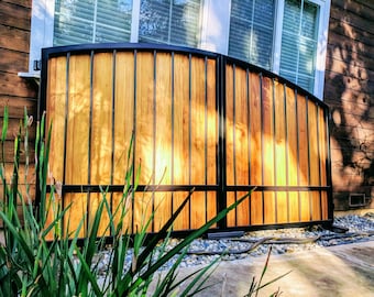 FREE SHIPPING - Custom Automatic Wrought Iron Ironwood Swing Arched Driveway Gate Kit, Wooden Metal Steel Security Gates Kits For Driveways