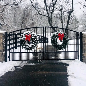 Rated #1 Best Driveway Gate Kit! Made in USA, Custom Sized, Wrought Iron, Arched, Puppy Picket, Powder-Coated Black Metal, Wood Option, SG™