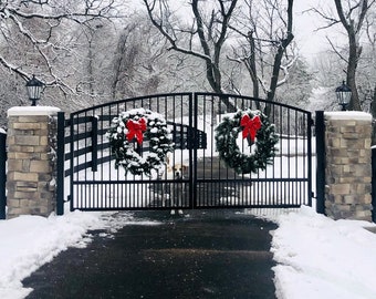 Rated #1 Best Driveway Gate Kit! Made in USA, Custom Sized, Wrought Iron, Arched, Puppy Picket, Powder-Coated Black Metal, Wood Option, SG™