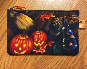 Halloween Pumpkin Jack O'lantern Witch Hat Autumn Fall Small Cosmetic Case