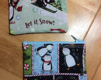 Penguin christmas ski gift card holder / small change purse / credit card wallet