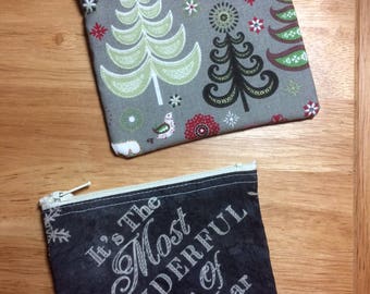 Folk Art christmas tree / wonderful time of the year gift card holder / small change purse / credit card wallet