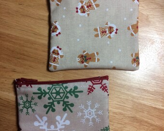 Snowflake / Gingerbread boy and girl gift card holder / small change purse / credit card wallet