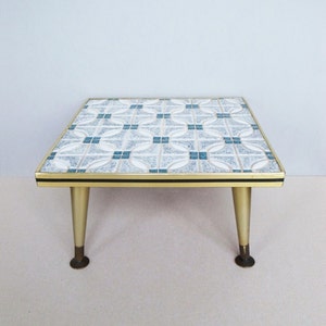 60's Vintage Tile Flower Stool / Side Table / Plant Stand / Coffee Table with Brass Adjustable Legs  Mid Century Modern