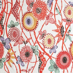 Japanese Vintage Silk Crape 縮緬 Stencil Dyeing Kimono Textile / flowers and butterflies Motif Multi Color Katazome 型染