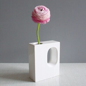 Dutch Vintage Studio Pottery Blok / Block Vase / White Rectangle / Mid Century Zen Design / Ikebana Vase