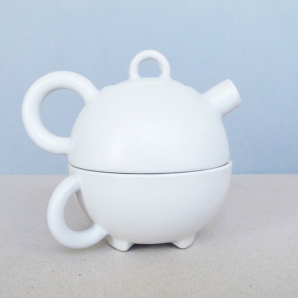Danish Vintage Broste Copenhagen Tea for One Tea Pot and Cup White Postmodern Design