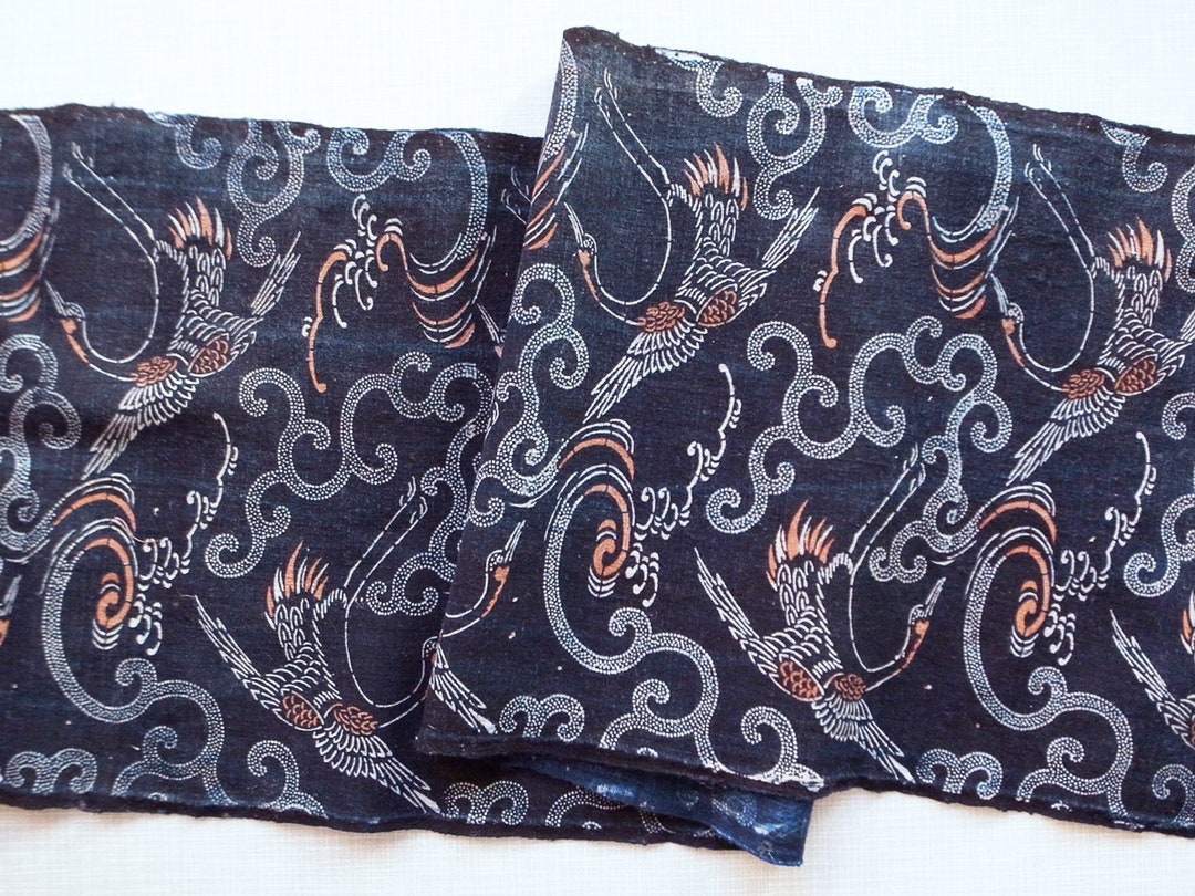 Japanese Vintage Cotton Katazome Textile Crane and Karakusa - Etsy