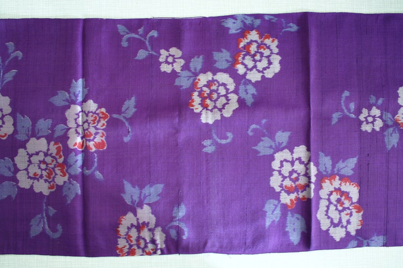 Bluish Purple Wild Rose Pattern Plain Woven Pre Dyed Ikat 20/'s Meisen \u9298\u4ed9 30/'s Japanese Vintage Kimono Silk Textile