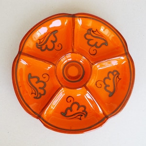 60&#39;s Dutch Vintage Flora Gouda Pottery Raclette / Divided Plate - Tokio - Mid Century Modern