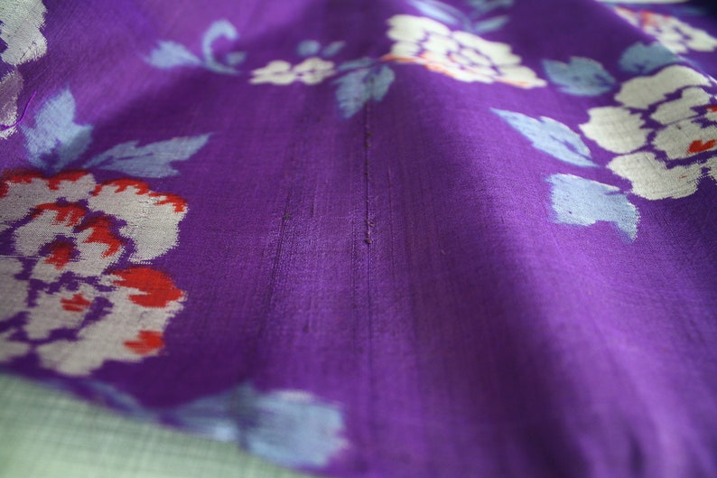 Bluish Purple Wild Rose Pattern Plain Woven Pre Dyed Ikat 20/'s Meisen \u9298\u4ed9 30/'s Japanese Vintage Kimono Silk Textile