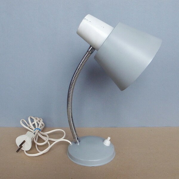 Dutch Vintage Hala Ziest White and Gray 60's Chrome Neck Enamel Metal Desk Lamp Industrial Style