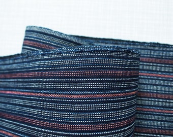 Japanese Vegetable Dye Aizome Cotton Kimono Fabric, Striped Indigo Textile, By the Yard