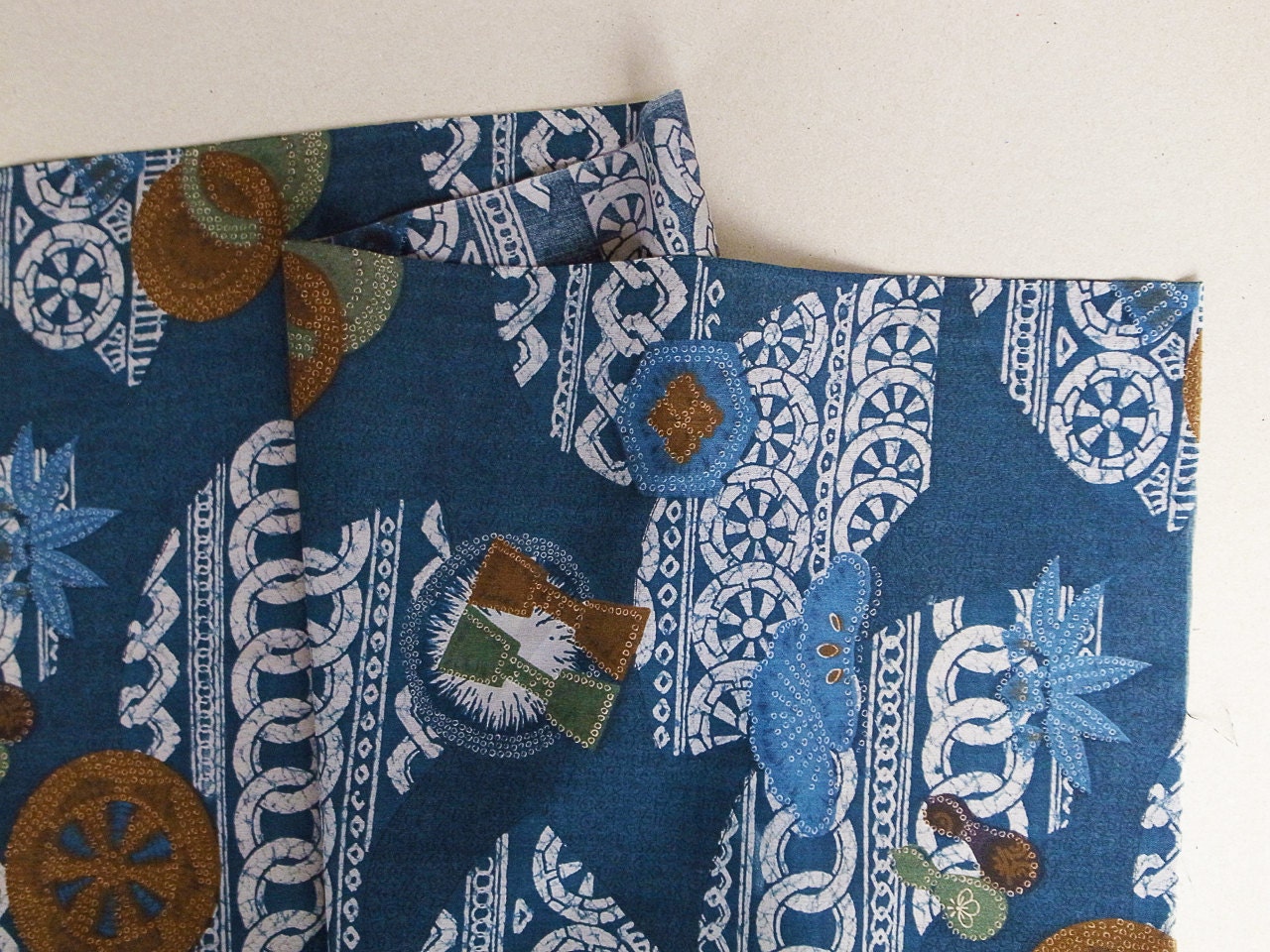 Japanese Vintage Wool Fabric Indigo Blue Katazome Pine Bamboo | Etsy