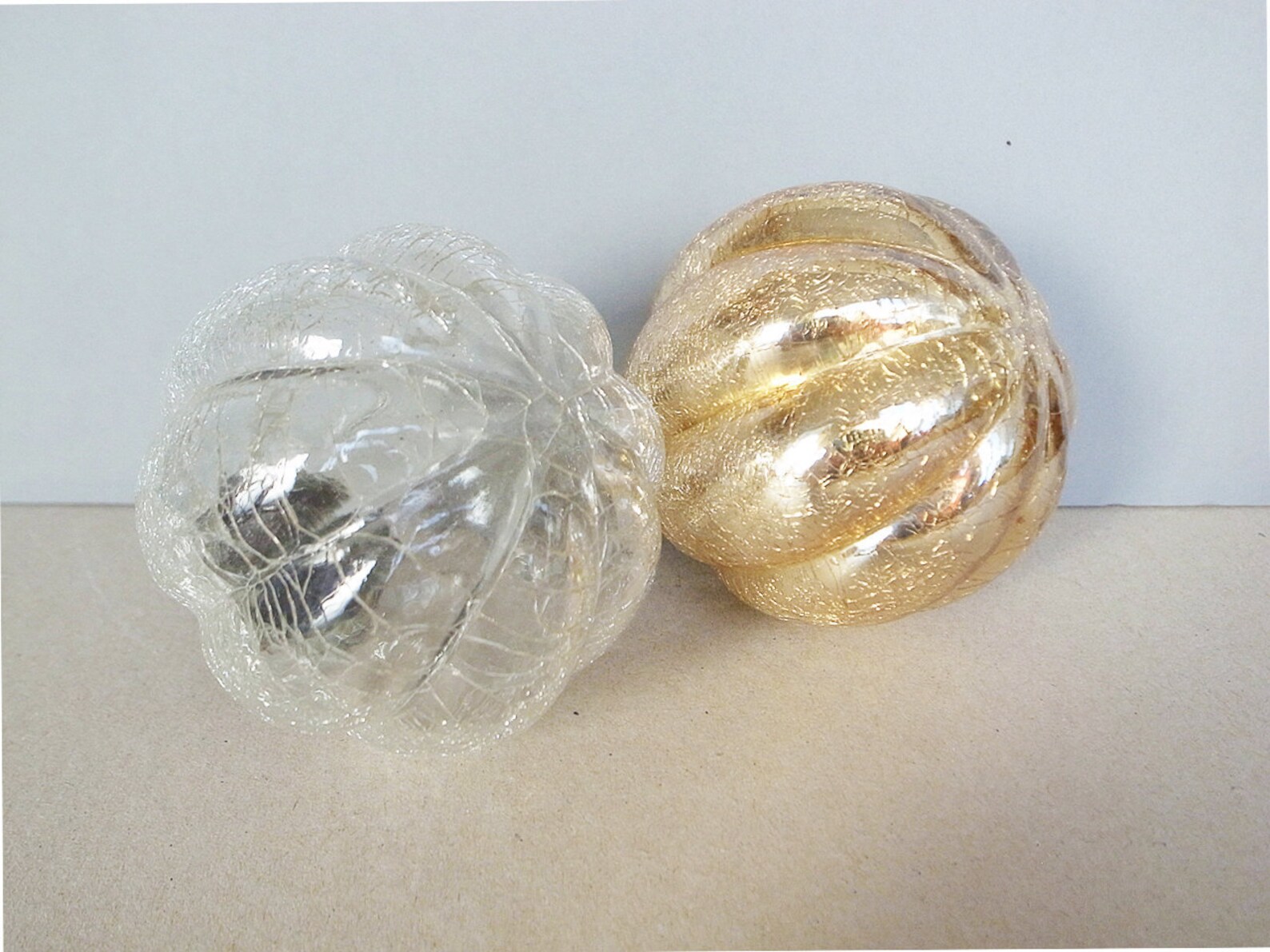 Vintage Ribbed Kugel Christmas Ornament Clear and Gold Crackle Etsy