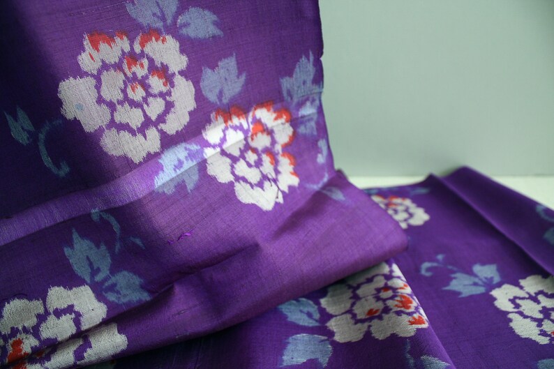 Bluish Purple Wild Rose Pattern Plain Woven Pre Dyed Ikat 20/'s Meisen \u9298\u4ed9 30/'s Japanese Vintage Kimono Silk Textile