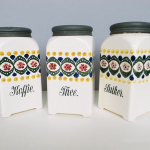 Dutch Vintage Keramik / Zucker / Tee / Kaffee / Kanister / Behälter / Glas mit Metalldeckel / Handbemalt