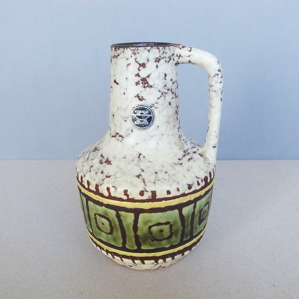 RESERVED : 60's - 70's Vintage East German ( DDR ) Fat Lava Studio Pottery VEB Haldensleben Handled Flower Vase Model Number 4073