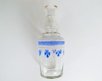 Vintage Mundgeblasene Glas Flasche/Karaffe Handbemalte Emaille Dekoration