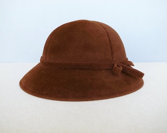 Jennifer‎ Moore Brown 100% Wool Felt Embroidered Cloche Hat Made in Italy 7.75 Vintage Jennifer Moore Wool Cloche Hat - Made in Italy - Etsy main image 4