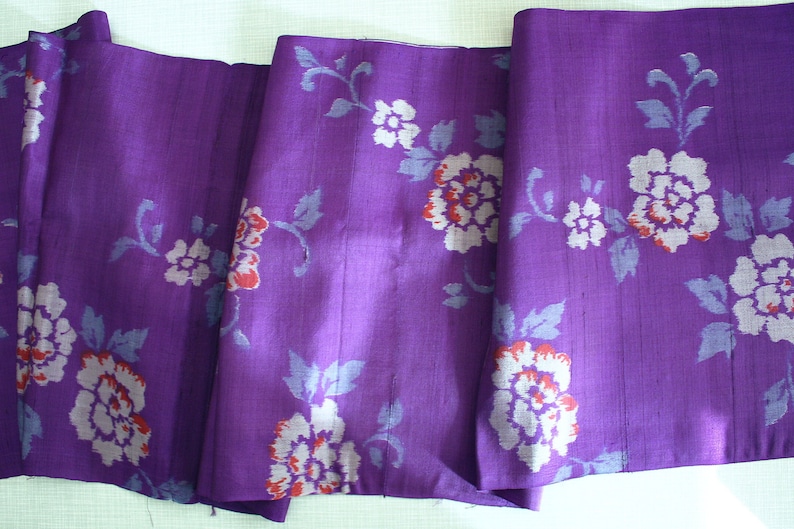 Bluish Purple Wild Rose Pattern Plain Woven Pre Dyed Ikat 20/'s Meisen \u9298\u4ed9 30/'s Japanese Vintage Kimono Silk Textile