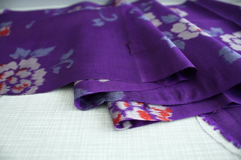 Bluish Purple Wild Rose Pattern Plain Woven Pre Dyed Ikat 20/'s Meisen \u9298\u4ed9 30/'s Japanese Vintage Kimono Silk Textile