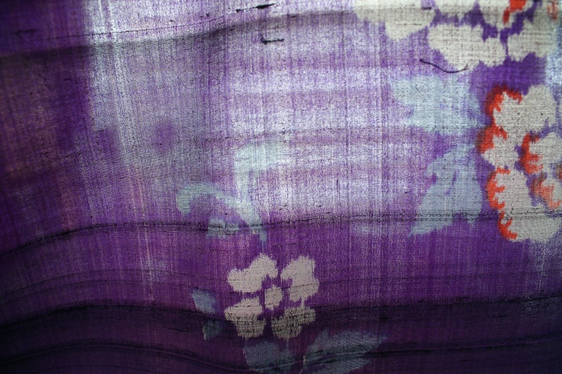 Bluish Purple Wild Rose Pattern Plain Woven Pre Dyed Ikat 20/'s Meisen \u9298\u4ed9 30/'s Japanese Vintage Kimono Silk Textile