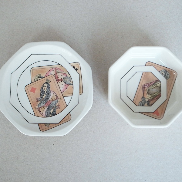 Vintage Villeroy & Boch Playing Cards Pattern Octagon Small Plate and Bowl / Deep Dish / Depuis 1748 Villeroy and Boch Luxembourg