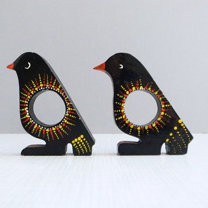 Vintage A Set of 2 Wooden Napkin / Serviette Holder in the shape of Bird Hand Painted Rustic Mid Century
