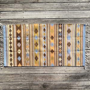 Zapotec Southwest Wool Rug Measuring 60 x 30 inches Handwoven in Oaxaca, Mexico image 1