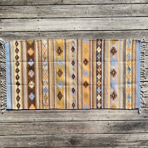 Zapotec Southwest Wool Rug Measuring 60&quot; x 30&quot; inches - Handwoven in Oaxaca, Mexico