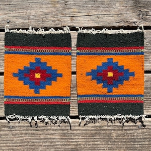 Set of 2 Southwestern Zapotec Wool Trivets - Measuring 8 x 8 inches - Handwoven in Oaxaca, Mexico