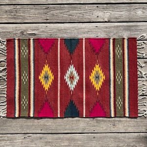 Zapotec Southwest Wool Rug Measuring 42 x 22 inches - Handwoven in Oaxaca, Mexico
