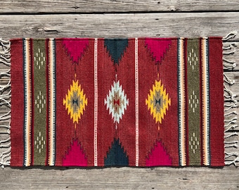 Zapotec Southwest Wool Rug Measuring 42 x 22 inches - Handwoven in Oaxaca, Mexico