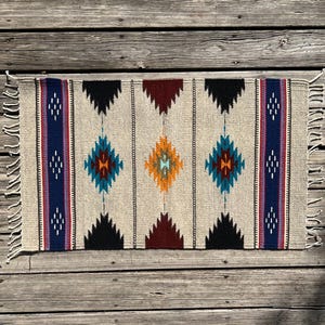 Zapotec Southwest Wool Rug Measuring 42 x 22 inches - Handwoven in Oaxaca, Mexico