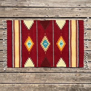 Zapotec Southwest Wool Rug Measuring 42 x 22 inches - Handwoven in Oaxaca, Mexico