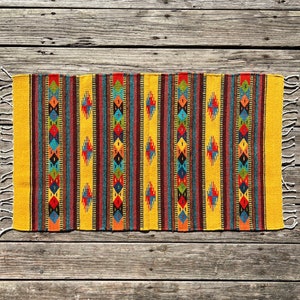 Zapotec Southwest Wool Rug Measuring 42 x 22 inches - Handwoven in Oaxaca, Mexico