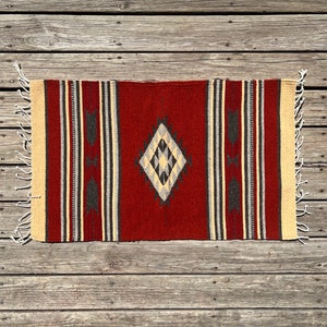 Zapotec Southwest Wool Rug Measuring 42 x 22 inches - Handwoven in Oaxaca, Mexico