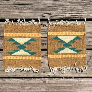 Set of 2 Southwestern Zapotec Wool Trivets - Measuring 8 x 8 inches - Handwoven in Oaxaca, Mexico
