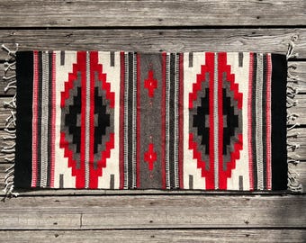 Zapotec Southwest Wool Rug Measuring 42 x 22 inches - Handwoven in Oaxaca, Mexico