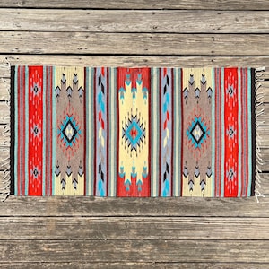 Zapotec Southwest Wool Rug Measuring 60&quot; x 30&quot; inches - Handwoven in Oaxaca, Mexico