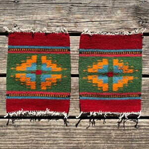 Set of 2 Southwestern Zapotec Wool Trivets - Measuring 8 x 8 inches - Handwoven in Oaxaca, Mexico