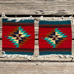 Set of 2 Southwestern Zapotec Wool Trivets - Measuring 8 x 8 inches - Handwoven in Oaxaca, Mexico
