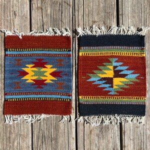 Set of 2 Southwestern Zapotec Wool Trivets - Measuring 8 x 8 inches - Handwoven in Oaxaca, Mexico