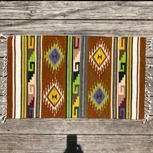 Zapotec Southwest Wool Rug Measuring 42 x 22 inches - Handwoven in Oaxaca, Mexico