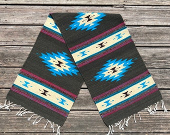 Handwoven Zapotec Wool Table Runner: Southwest Wall Tapestry (60” x 16 inches)