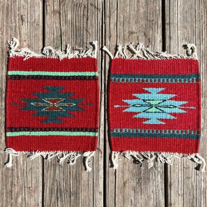 Set of 2 Southwestern Zapotec Wool Trivets - Measuring 8 x 8 inches - Handwoven in Oaxaca, Mexico
