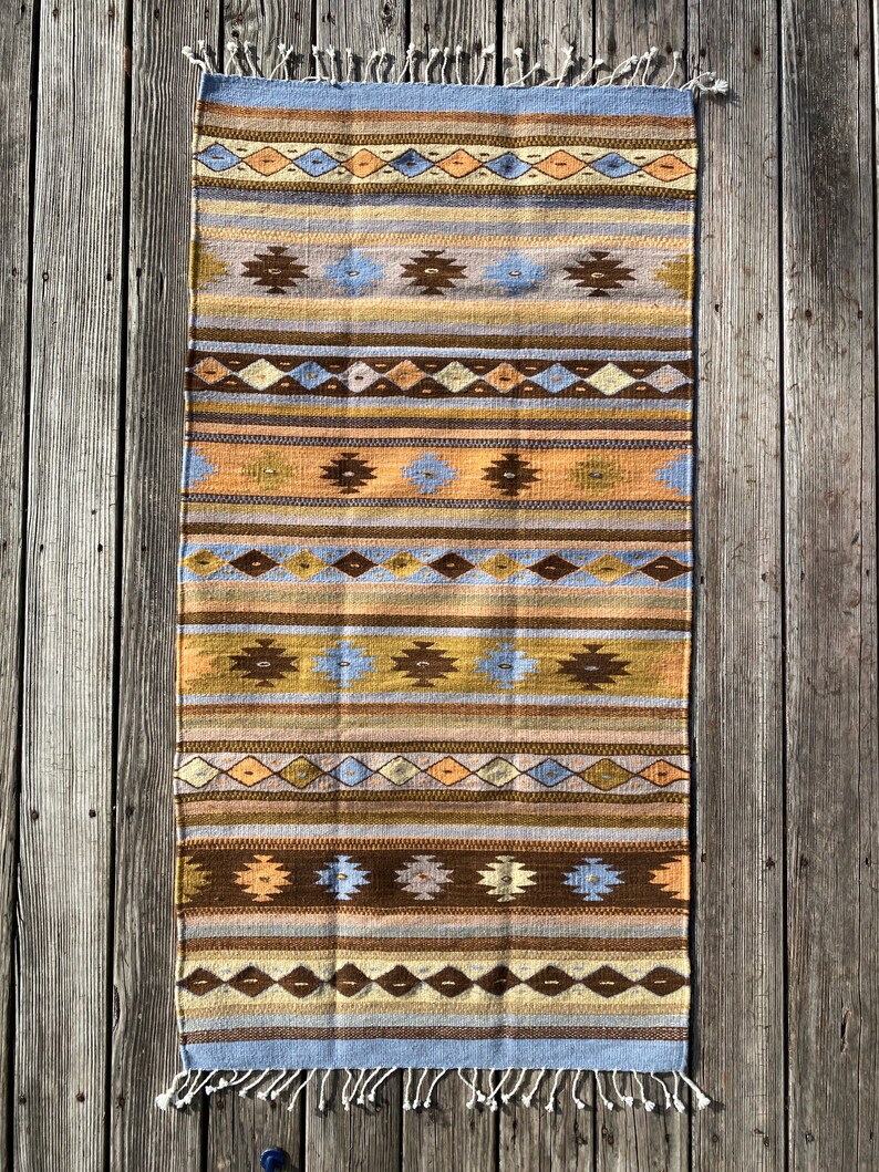 Zapotec Southwest Wool Rug Measuring 60 x 30 inches Handwoven in Oaxaca, Mexico image 2