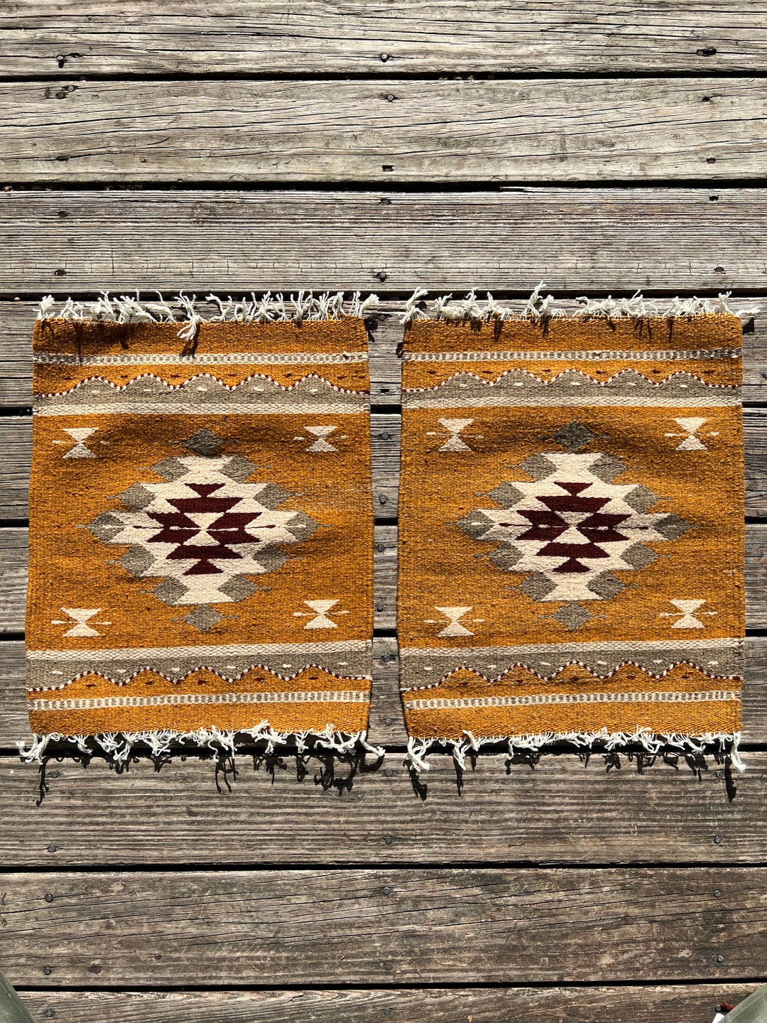 Set of 2 Zapotec Southwest Wool Placemats Measuring 15 X 19 Inches